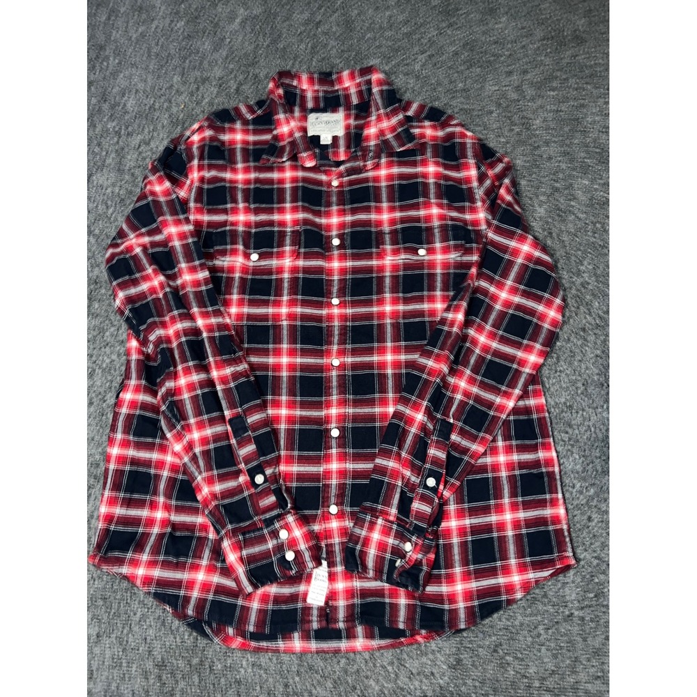 Lucky Brand Saturday Stretch Mens Large Red Black Plaid Button Down Shirt